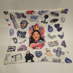 Olivia Rodrigo Sour and Guts albums themed pillowcase. 17x17