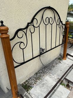 king Wood and Wrought Iron Bed Headboard