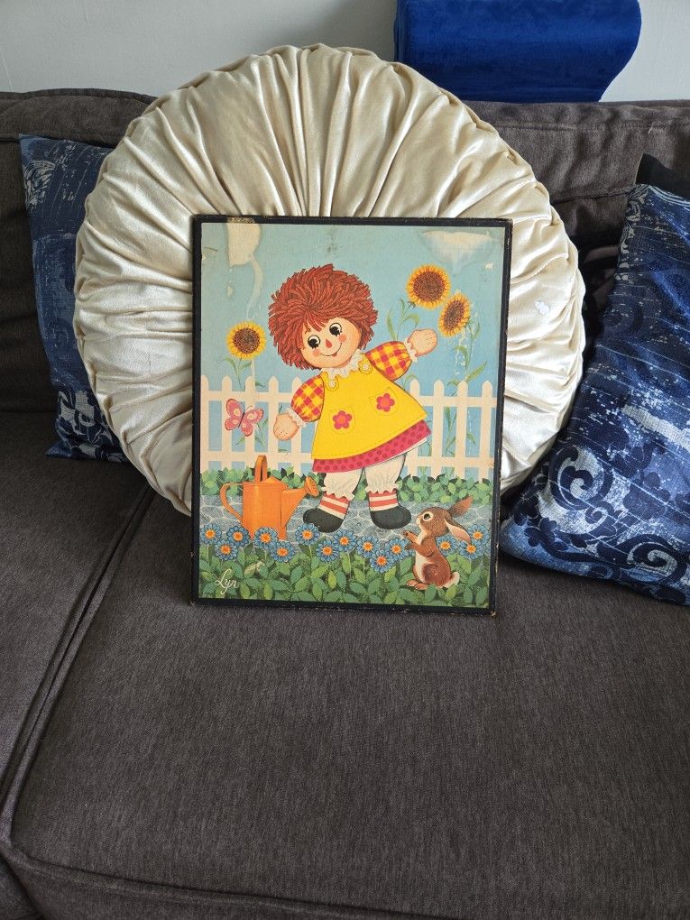 Vintage Raggedy Ann in Garden Litho Print by Lyn Large Size 11” x 14” Stapco N.Y