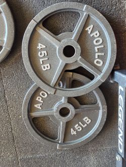 Apollo, Fitness Gear, and Standard Barbell 45lb, 35lb, 25lb Weight Plates