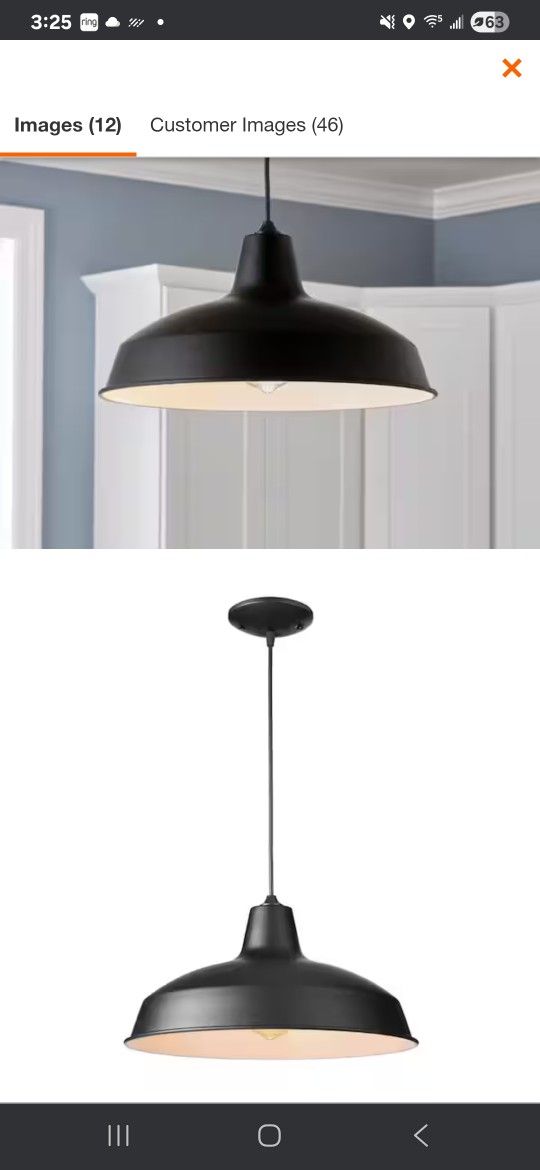 Black Pendant Hanging Light With Metal Shade