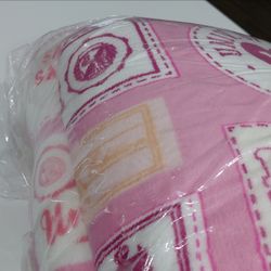 Pink and White Printed Fleece Blanket
