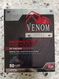 Venom Steel Premium Industrial Nitrile Gloves, One Size Fits Most, Black, 50 Count