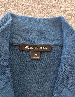 Michael Kors Sweater Mens XXL Teal Quarter Zip Long Sleeve Fine Merino Wool