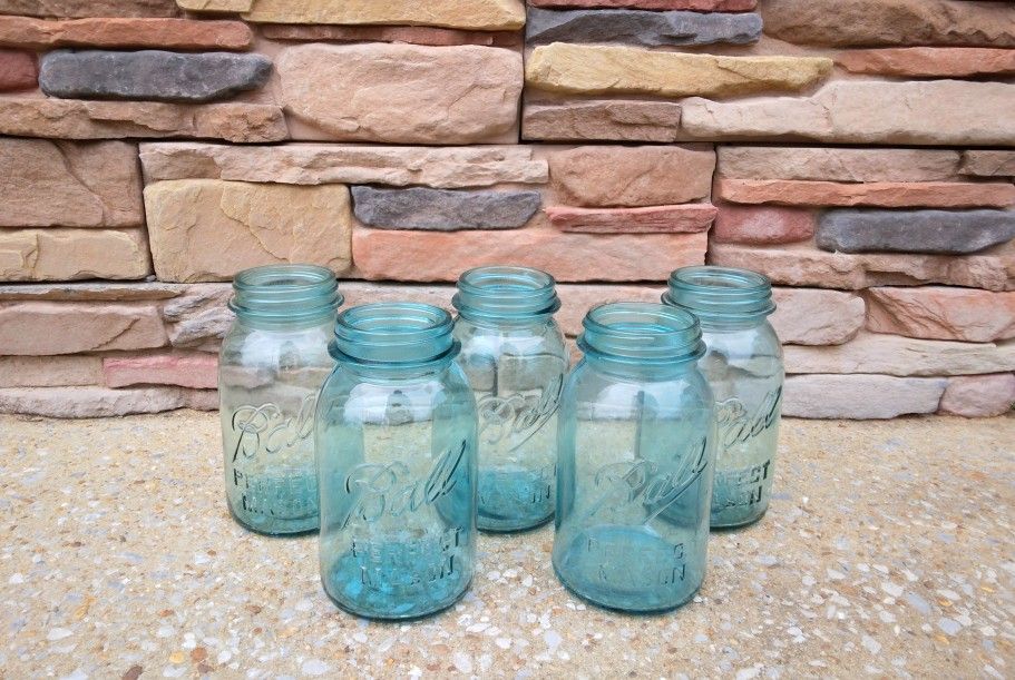 Vintage Ball Perfect Blue Mason Quart Jars