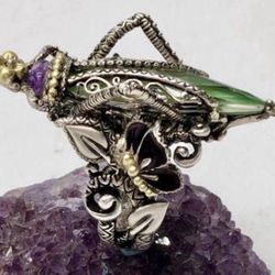 FREE SHIPPING!  ANTIQUE ART DECO CARVED AMETHYST PENDANT 925 SILVER NECKLACE 16” #270