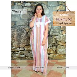 Handmade Moroccan blue kaftan with multi coloured stripes one size L/XL