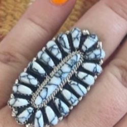 Handmade Navajo Made Natural White Buffalo Ring Sterling Silver