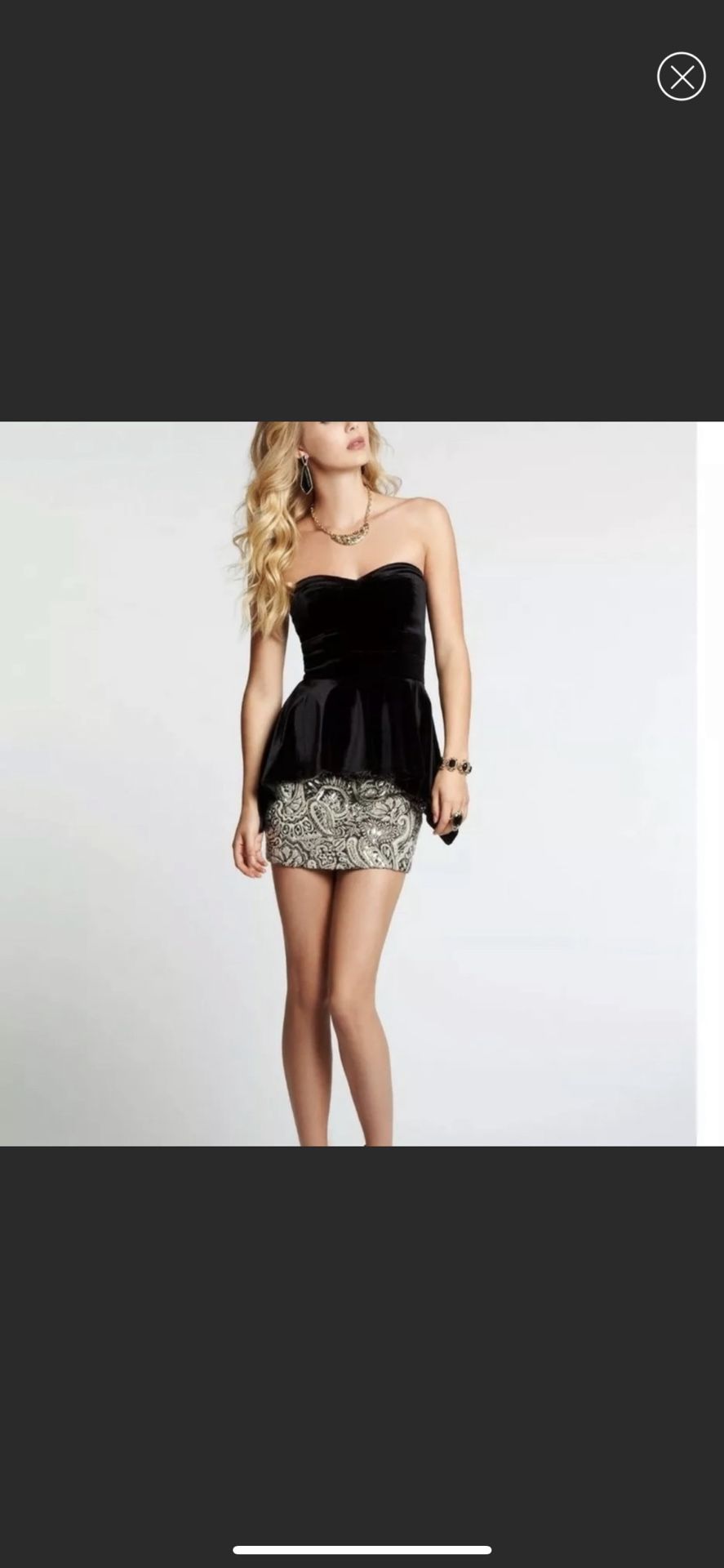 GUESS Women’s Sexy Velvet Asymmetrical Strapless Peplum Top Black XS