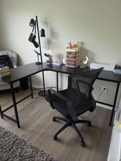 L- shape desk for study and chair