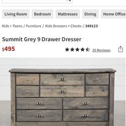 Living Spaces Summit Grey Twin over Twin Bunk Bed & Dresser