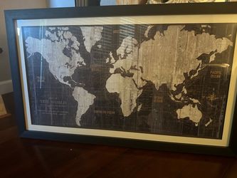 Large Framed Vintage World Map Wall Art