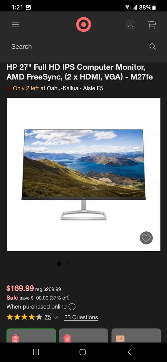 HP Computer Monitor 27" HD