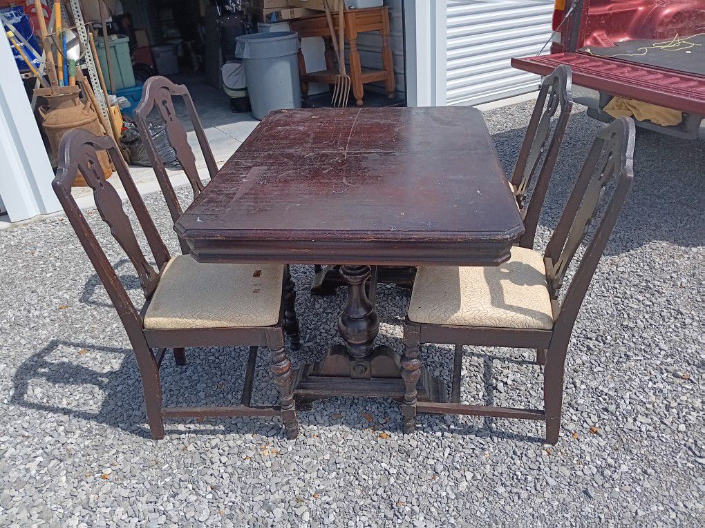 Antique Table, Chairs, and Buffet 