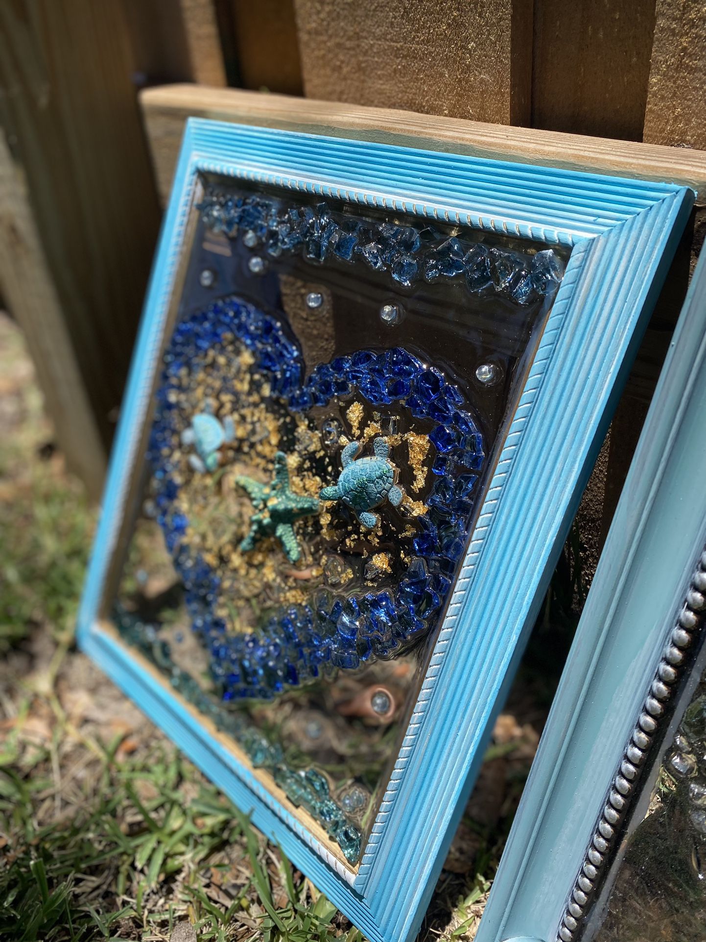 Coastal Resin Broken Glass Art Pictures