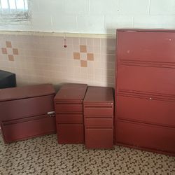 Burgundy Steel File Cabinets (4 Pc) $50