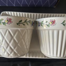 Longaberger Vintage NWT Early Blossoms Set Of Flower Pots And Tray