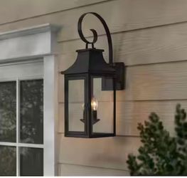 Flaxton 24 in. Black Outdoor Barn Wall Lamp with Clear Glass Shade