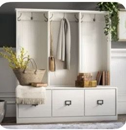 Hall Tree With Bench 3 Storage Cubbies With Drawers
