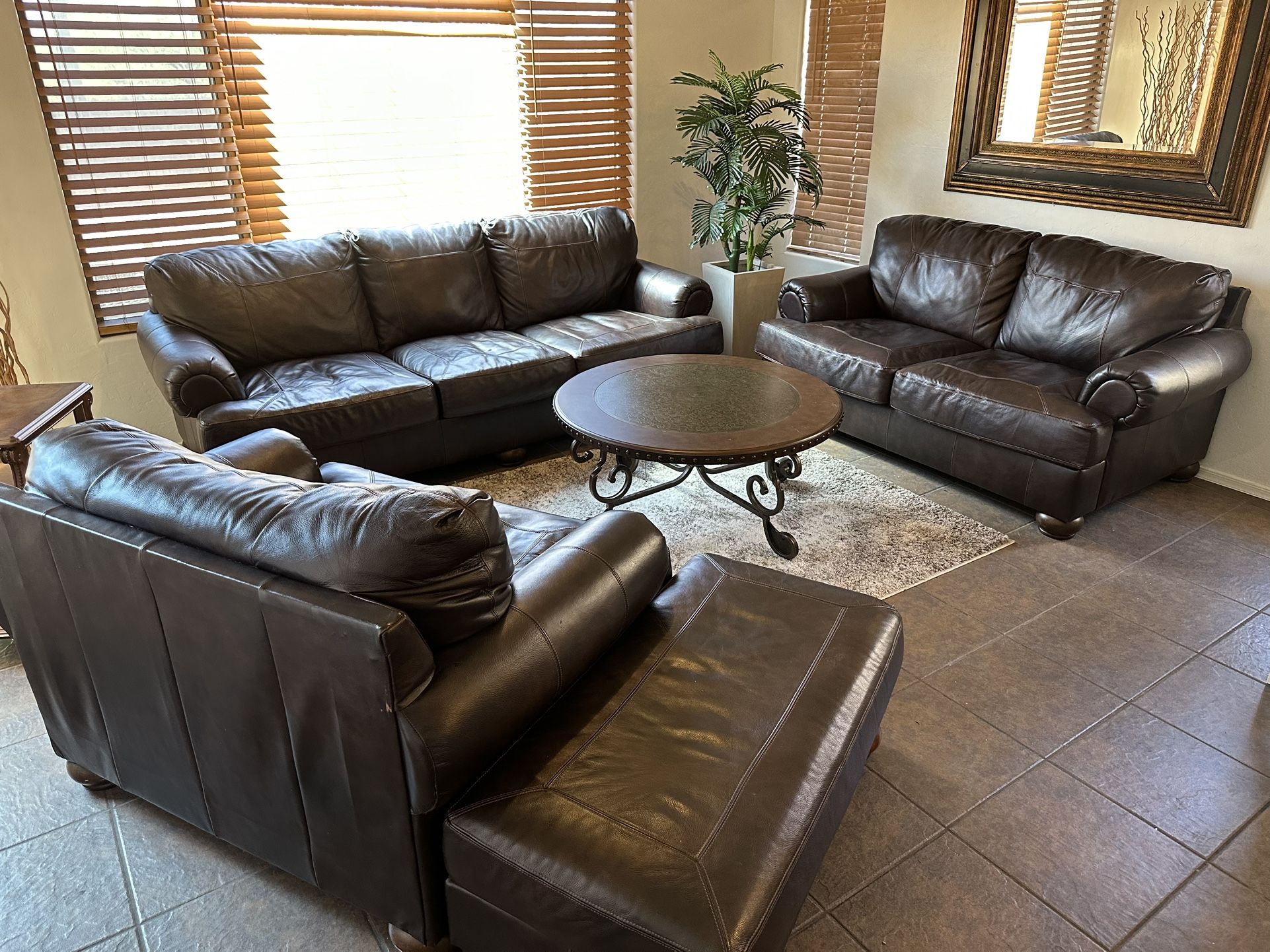 (5 Piece) Living Room Set Full Leather