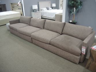 Caliber Extra-Long Deep-Seat Sofa – Plush Taupe Woven Fabric (Clearance)