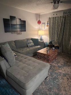 Great Light Blue Cindy Crawford, Two Piece Sectional 110“ X 91“