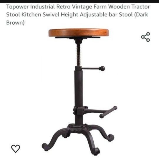  Industrial Retro Vintage Farm Wooden Tractor Stool Kitchen Swivel Height Adjustable bar Stool (Dark Brown)