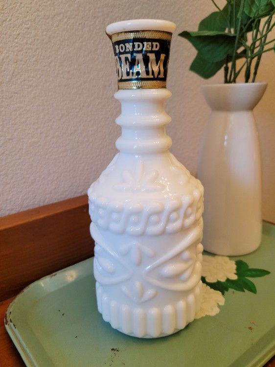 Vintage Jim Beam Milk Glass Decanter 