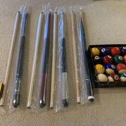 Pool Cues Balls Chalk Bundle New