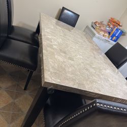 Marble Dining Table With 6 Leather Chairs 