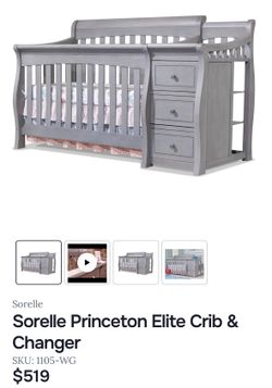 Sorelle Princeton Elite Crib and Changer - Weathered Gray - changing table baby crib grey