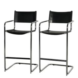Pair of 1970’s Italian Chrome & Cantilevered Leather Bar Stools