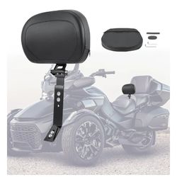 Adjustable Driver Backrest Rider Backrest Mount Kit for Can Am Spyder F3/F3-S/F3-L/F3-T 2015-2023 Black Backrest (with Storage Pouch)