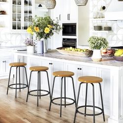 26 in. Honey Color Rustic Adjustable Backless Metal Frame Bar Stools with pine Wood Top (Set of 4）