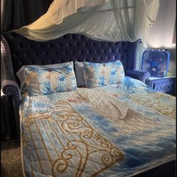 Beautiful king size complete bedroom blue velvet set read ad carefully $2400 Cash Only