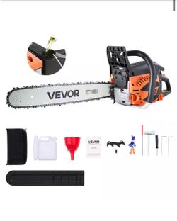 NEW IN BOX Shop VEVOR 62 cc Gas Chainsaw, 20-in., 3.8 HP, Non-Slip Handle, Dual Fuel Tanks, for Wood Cutting, Tree Trimming, and Land Clearing