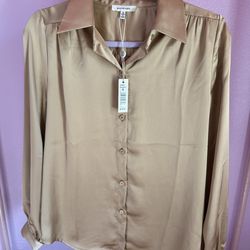 Gold satin small button up shirt