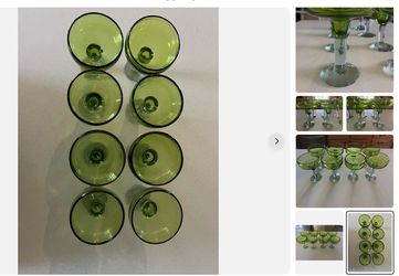 Mexican handblown glasses with bubbles, 14oz, in lime green. It is a set of 7