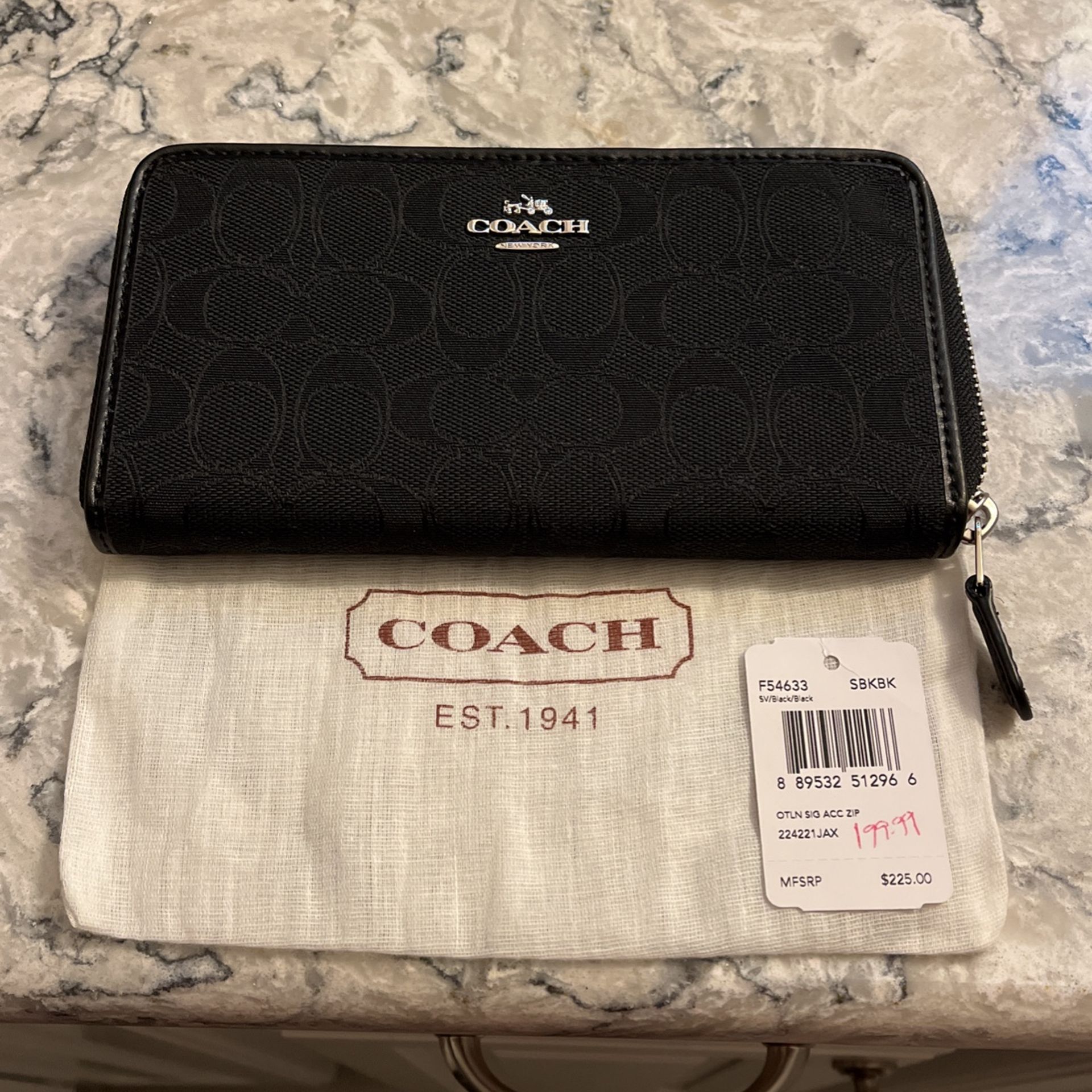 COACH Black Signature Accordion Zip Wallet