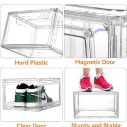 Shoe Boxes Clear Plastic Stackable, 4 Pack Acrylic Shoe Storage Boxes with Magnetic Door for Sneakerheads, Professional Shoe Display Case, Fit Shoe Si