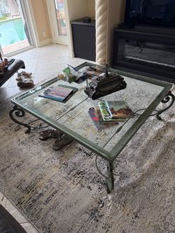 Wrought Iron Glass Top Coffee Table