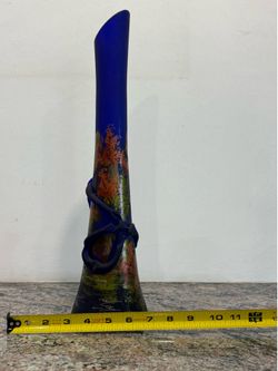 Vintage MAD Studio Art Glass Vase 16" Signed Dichroic Cobalt Blue Abstract