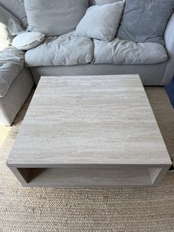 Square Travertine Stone Coffee Table with Storage