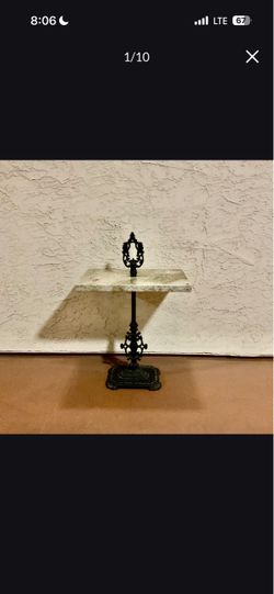 One Heavy Antique Marble and Iron Pedestal Accent Side Table