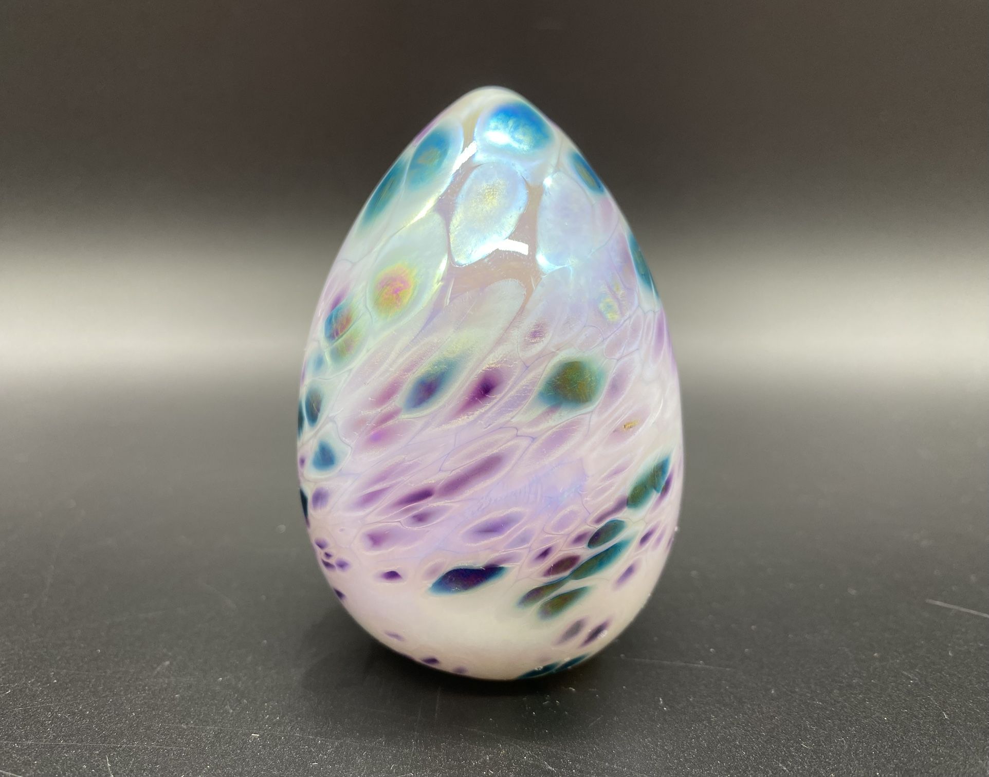 Iridescent Art Glass Multicolor Egg Paperweight