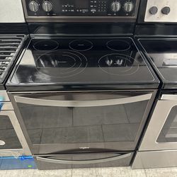 Whirlpool 30 Inch 6.4 Cu.ft Electric Range Black Stainless With Frozen Bake Five Burners 