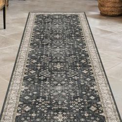 Black Boho Washable 2x6 Runner Rugs for Hallway Kitchen Bedroom Beside Laundry Room Bathroom Rug, Pet & Kids Friendly, Non Slip Low Pile Stain Resista