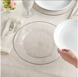 13” Round - Silver Rim Glass Charger Plate