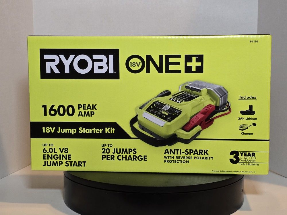 {BRAND NEW} RYOBI ONE+ 18V Cordless 1600A Jump Starter Kit w/ 2.0Ah Battery & Charger (P7110)