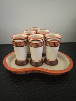 6 Piece Tequila Shot Set And Tray Under Plate C.OROSCO Pottery